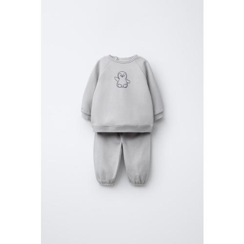 EMBROIDERED PENGUIN SWEATSHIRT AND JOGGER PANTS SET - Pearl gray | ZARA United States