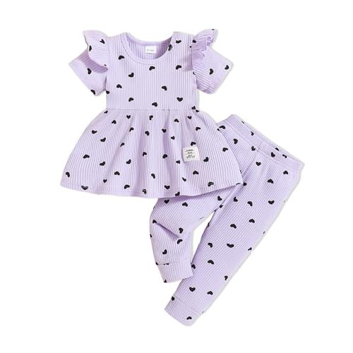 PaPaai Sara Baby Girls Clothes Toddler Girl Outfits Fall Infant WInter Ribbed Pants Set for 6 9 12 18 24 Months 2t 3t Girls