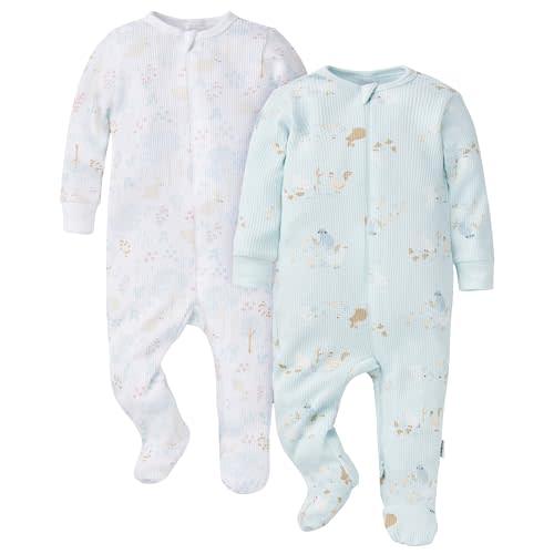 Gerber Baby Girls' 2-Pack 2-Way Zip Thermal Footed Sleep 'N Play