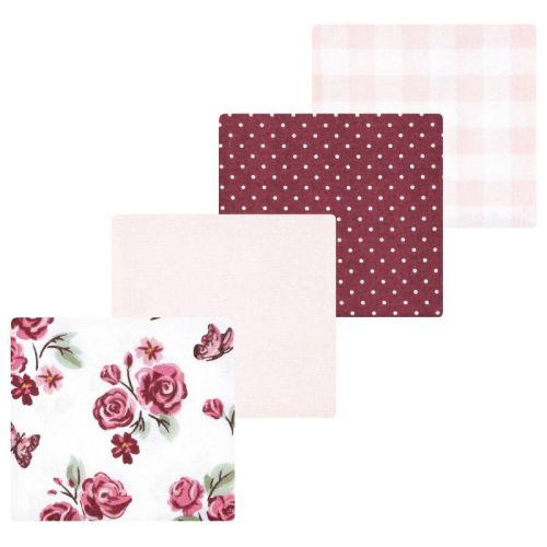 Luvable Friends Hudson Baby Infant Cotton Poly Flannel Receiving Blankets 4pk, Rose Garden