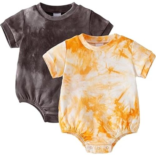 ROMPERINBOX Baby Boy Bodysuits 2 Pack Tie Dye Short Sleeve Onsies Infant Bubble Romper 0-24 Months
