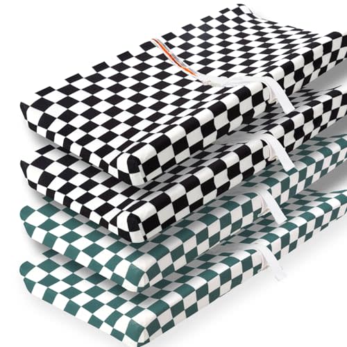 4 Pack Checkered Plaid Crib Sheets Neutral Breathable Buffalo Check Fitted Baby Sheets Nursery Sheets for Baby Boys or Girls (Changing Pad)