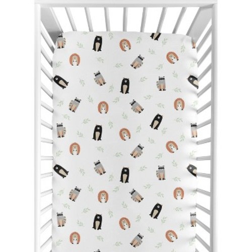 Sweet Jojo Designs Gender Neutral Baby Fitted Crib Sheet Woodland Pals Beige Grey Black and White