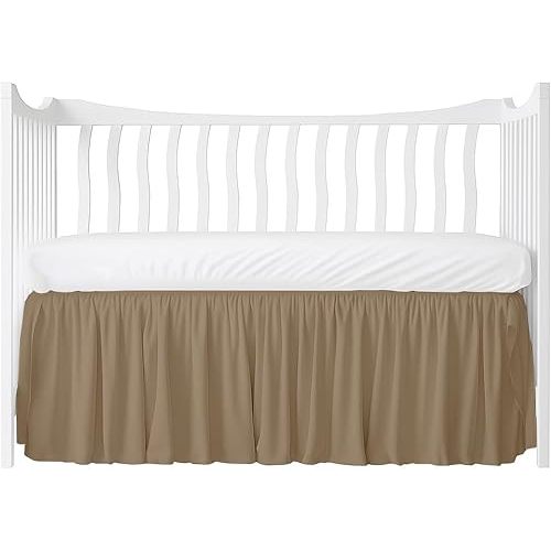 Crib Bed Skirt Dust Ruffle with Split Corners, 100% Cotton, Taupe Nursery Crib Skirt for Baby Boys or Girls, 28x52, 14" Drop, Toddler Bed Skirt, Baby Bedding, Crib Sheet Skirt, Soft & Breathable