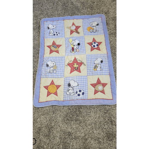 Lambs And Ivy Peanuts Snoopy Woodstock Sports Baby Quilt Blanket