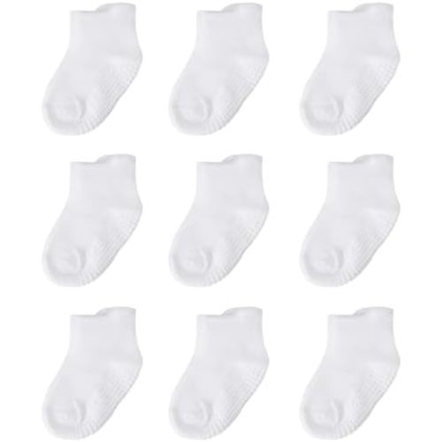 BACSAC Baby Boys Girls Socks Non Slip Breathable Comfort Toddler Infant Ankle Socks with Skid Soles 9 Pairs for Newborn Baby