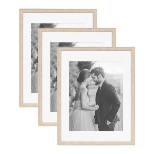 Kate & Laurel All Things Decor (Set of 3) 14"x18" Matted to 11"x14" Adlynn Rectangle Picture Frames Natural