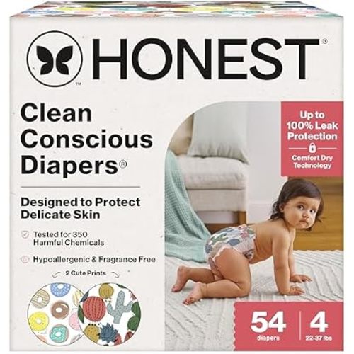 The Honest Company Daytime Diapers, Donut Grow Up, Size 4, 54 Count