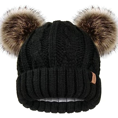 FURTALK Toddler Girls Boys Winter Hat Kids Pom Pom Beanie Hats Baby Faux Fur Pom Beanies Warm Soft Toddler Hats