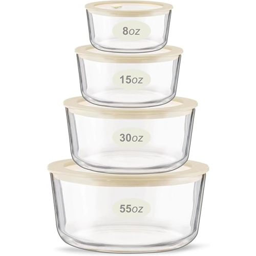 Urban Green Glass Food Container Set with Glass Lid, 4 Pack, Meal Prep Containers with Silicone Framed Airtight Lid, Leakproof, 100% Plastic Free,