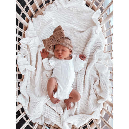 POINTELLE TOPKNOT BOW HEADBAND - MOCHA