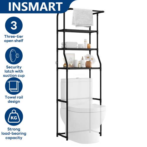 INSMART 3-Tier Over The Toilet Storage Rack for Home Use,Freestanding Bathroom Organizer Shelf with 0.63 In Thickened metal Steel Pipe,Space-Saving for Bathroom & Laundry,Holds 2X Weight Black