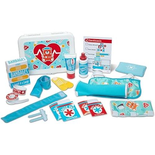 Melissa & Doug Get Well First Aid Kit Play Set – 25 Toy Pieces - Pretend Play Reusable Bandages