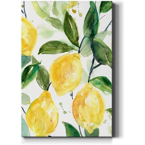 Renditions Gallery Canvas Wall Art Hanging Prints for Home Green Branches of Yellow Lemon Citrus Fruit Abstract Paintings for Living Room Wall Decorations - 12"X18" LT15