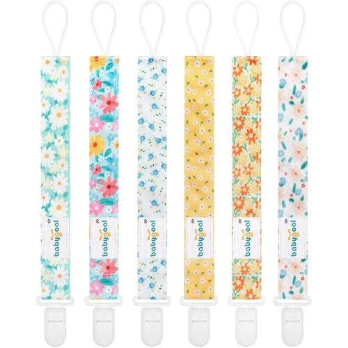 Babygoal Floral Pacifier Clips, 6 Pack Binky Paci Holder Clips and Leash for Boys and Girls Fits for Most Pacifier, Binkie Styles & Baby Teethers & Toys and Gift 6PS31