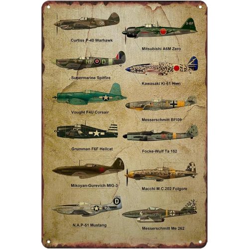 Vintage Aviation Airplane Decor Ww2 Poster Airplane Wall Art Military Decor Metal Signs Vintage Ww2 Planes Posters Boys Room Man Cave Garage Tin Sign 8x12 Inch