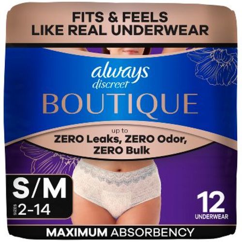 Always Discreet Boutique Underwear Women's Incontinence - Maximum Protection - Small/Medium - 12ct