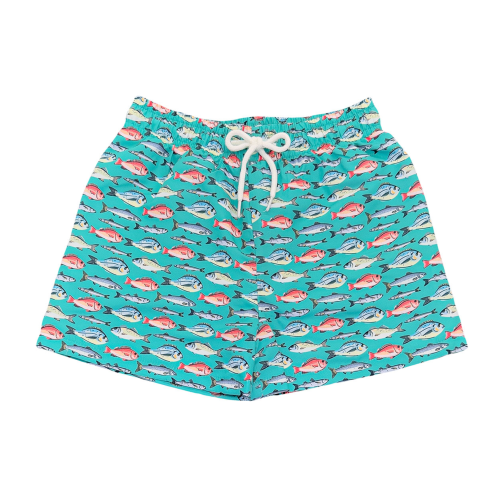 Saltwater Boys - Saint Simons Swim Trunks - Aqua Fish *FINAL SALE*