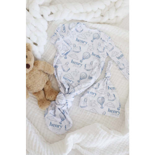 Up In The Clouds Personalized Newborn Baby Knot Gown | Caden Lane
