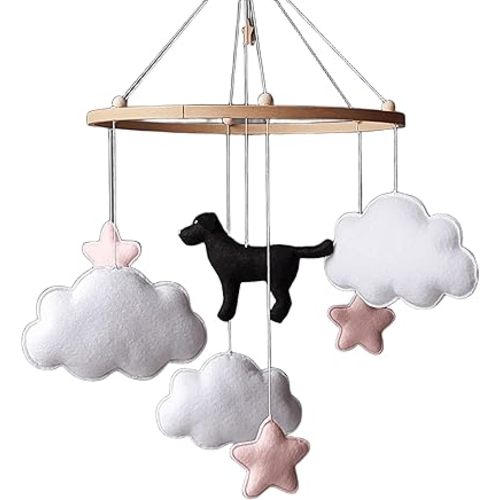 Dog Baby Mobile - Black Labrador Crib Mobile for Nursery - Neutral Felt Cloud and Star Baby Decor for Boys & Girls - Dog Mum Gift - Gender Neutral Baby Shower Gift