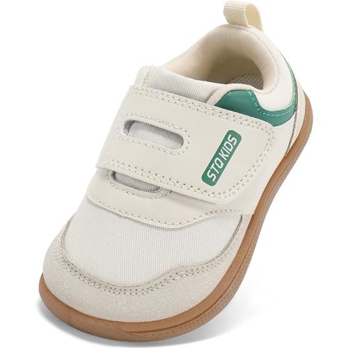 Toddler Wide Toe Box Shoes Boys Barefoot Shoe Girls Sneakers Kids Tennis Non-Slip Zero Drop First Walking Breathable Running Athletic School Grounding Shoes Beige Green Toddler 5