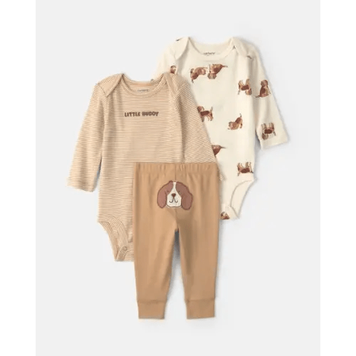 Baby Boy 3-Piece Dog Long-Sleeve Bodysuit & Pant Set - Brown/Cream | Carter's