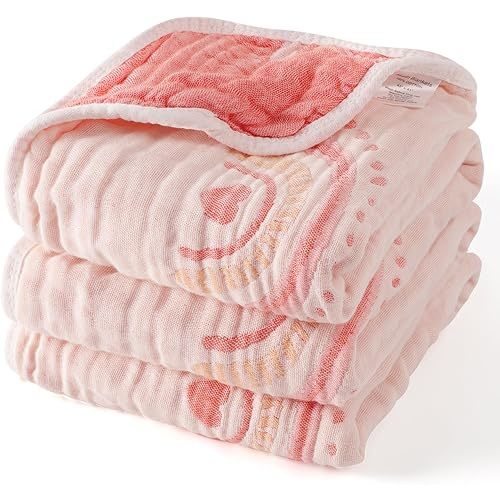 Cotton Muslin Baby Blanket Organic Comforter Reversible Neutral 6-Layer Soft 43.3"x41.3" for Newborn Infant Toddler Boys Girls, Daycare Receiving Swaddle Throw Quilt, Nursery Crib Bassinet Blanket