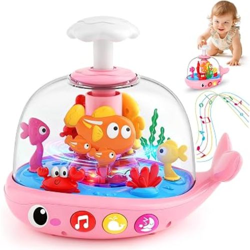 Toys for 1 Year Old Girl Gifts - Press & Spin Aquarium Light Up Musical Baby Toys 6-12 Months - Tuumy Time Toy for Infant 6-9-12-18 Months - Bilingual Learning Educational Toy for 1-3 Year Old Boys