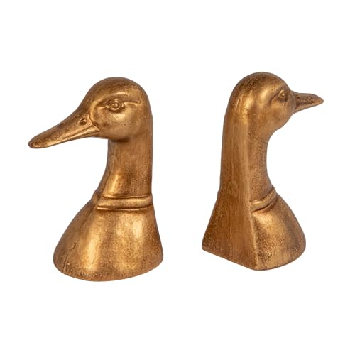 Creative Co-Op Decorative Distressed Cast Iron Duck Head Bookends, Gold