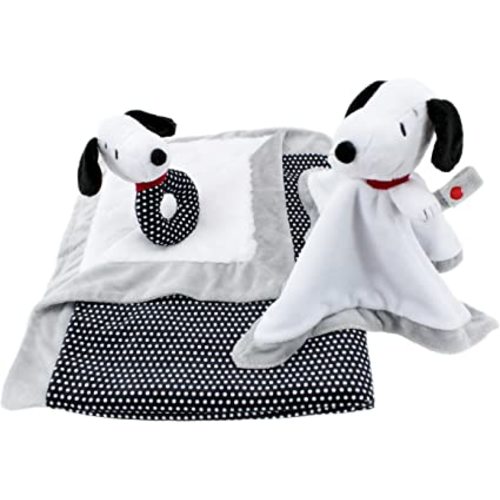 Animal Adventure®| Peanuts®| Snoopy 3-Piece Baby Bundle | Rattle, Lovie with Pacifier Clip Attachment and 30"x 40" Blanket