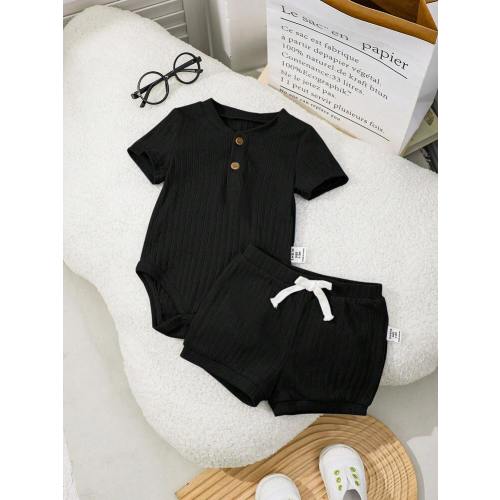 Newborn Baby Boy/Girl Soft & Comfortable Short Sleeve Romper And Shorts Set | SHEIN USA