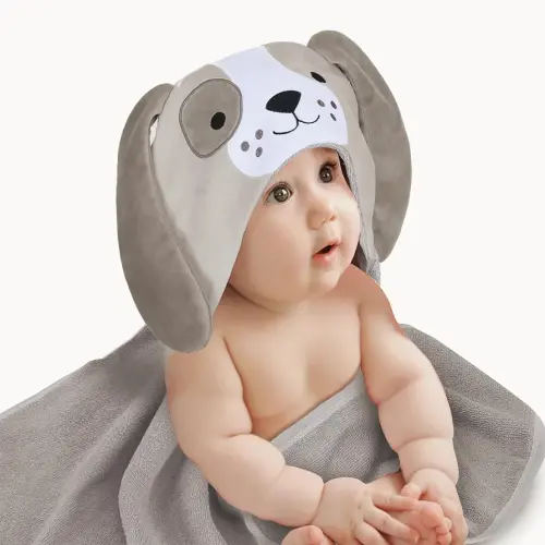 Lambs & Ivy Baby/Infant Luxury Cotton Terry Dog/Puppy Hooded Bath Towel