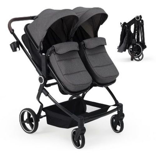 Side by Side Double Stroller for Twins,Lightweight Compact Foldable Baby Travel Stroller with High Landscape Seat,Darkgray