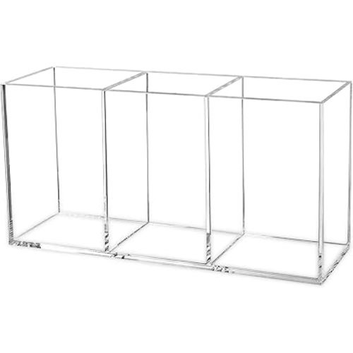 Cerpourt Clear Makeup Brush Organizer,Acrylic Cosmetic Brushes Storage Holder with 3 Slots,Pencil Pen Holder for Desk,Desk Organizer and Accessories for Vanity