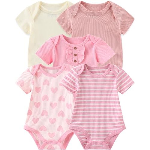 Baby Bodysuits Ribbed Mix Summer Newborn Boy Girl Clothes 5-pack