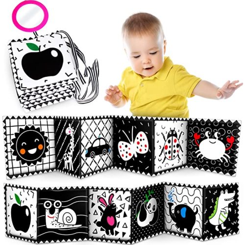 Classyideas Baby Toys, Black and White High Contrast Soft Book Newborn Toys for 0-6 6-12 Months, Tummy Time Sensory Toys for Infant Boys Girls Early Education Toys, Toddler Activity Book Toy Gifts