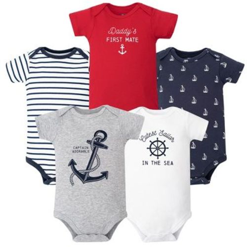 Hudson Baby Infant Boys Cotton Bodysuits 5-Pack, Nautical Anchor, 3-6 Months