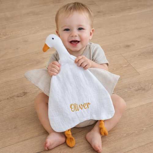 Goose Personalized Embroidered Security Blanket For Baby, Goose Knotted Lovey, Newborn Gift
