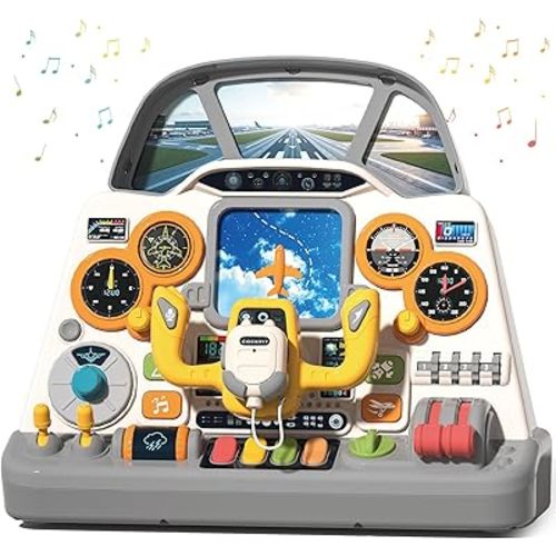 Mostop Toddler Steering Wheel Toy with Lights and Sounds: Interactive Airplane Dashboard for Kids, Jet Pilot Simulator Driving Toy for Boys Girls 3+, Pretend Play Flying Toy for Toddlers Birthday Gift