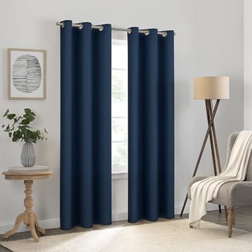 Eclipse Kendall Textured Blackout Grommet Curtain, 42x84, Denim