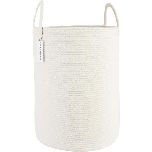 Cotton Rope Laundry Basket Hamper for Clothes Woven Storage Basket for Living Room Bedroom Boho Tall Rope Baskets for Blanket Toys Pillow Towels Baby Nursery Hamper Bin Large white