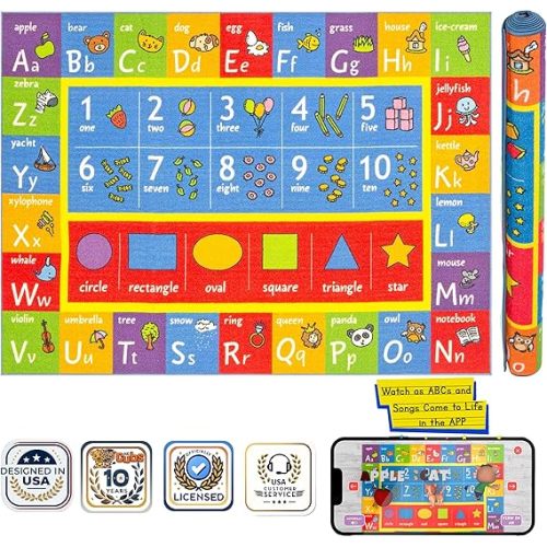 KC Cubs ABC Alphabet, Numbers & Shapes Educational Learning & Fun Game Play Area Rug for Kids Bedroom, Toddler Classroom and Baby Playroom