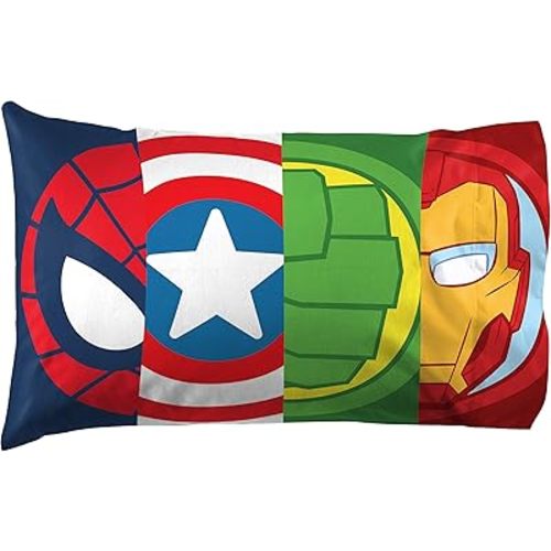 Jay Franco Marvel Super Hero Adventures Double Team 1 Pack Pillowcase - Double-Sided Kids Super Soft Bedding - Features The Avengers