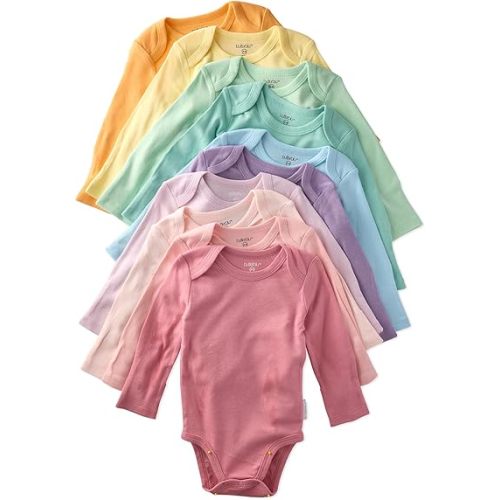 Butterblu Blake 10-Pack Long Sleeve Bodysuits​ 100% Organic Cotton, Unisex | GOTS certified Organic Cotton for Baby Girls, Boys, Unisex, Easy Snap On Closure, Made to Match Colors for Gifts