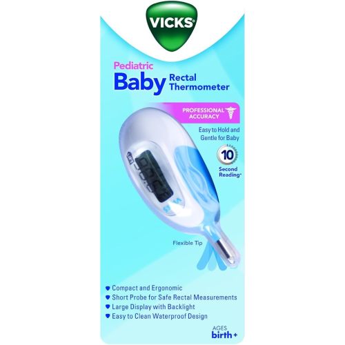 Vicks Baby Rectal Thermometer Baby Thermometer for Rectal Temperature, Short and Flexible Tip with Fast Read Times and Large Digital Display