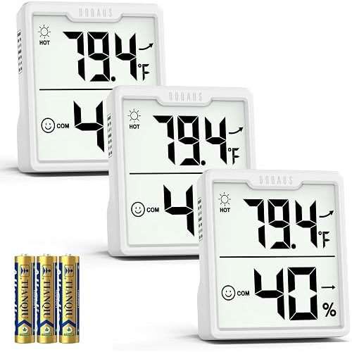 DOQAUS 3 Pieces Digital Hygrometer Indoor Thermometer Humidity Meter with Accurate Temperature and Humidity Monitor for House, Baby Room, Greenhouse, Incubator - White