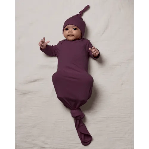 Bamboo Knotted Baby Gown | Burgundy Plum | Kindred Bravely