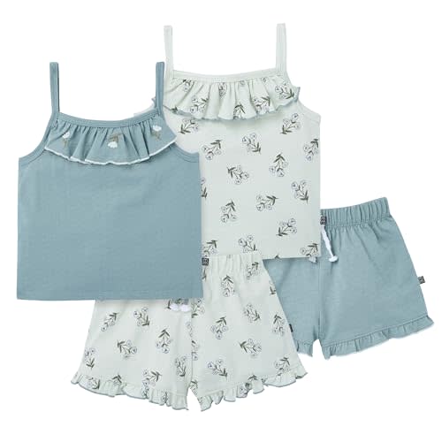 Modern Moments by Gerber Baby Girls' 4-piece Set (2 Flutter Sleeve Top & 2 Ruffle Wide Leg Short)