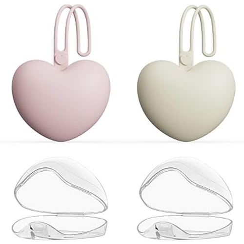 4pcs Pacifier Holder Case Set, 2pcs Silicone Portable Pacifier Pouch and 2pcs Transparent Pacifier Storage Container, Cute Heart Shape Pacifier Storage Case for Newborn Baby(Pink+Khaki)