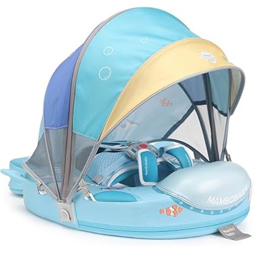 Upgread Mambobaby Float with Canopy, Non Inflatable Solid Baby Swim Float, Upgrade Soft Skin-Friendly Fabric Material Infant Pool Float, Smart Swim Trainer for Infant Toddler 3-24 Months